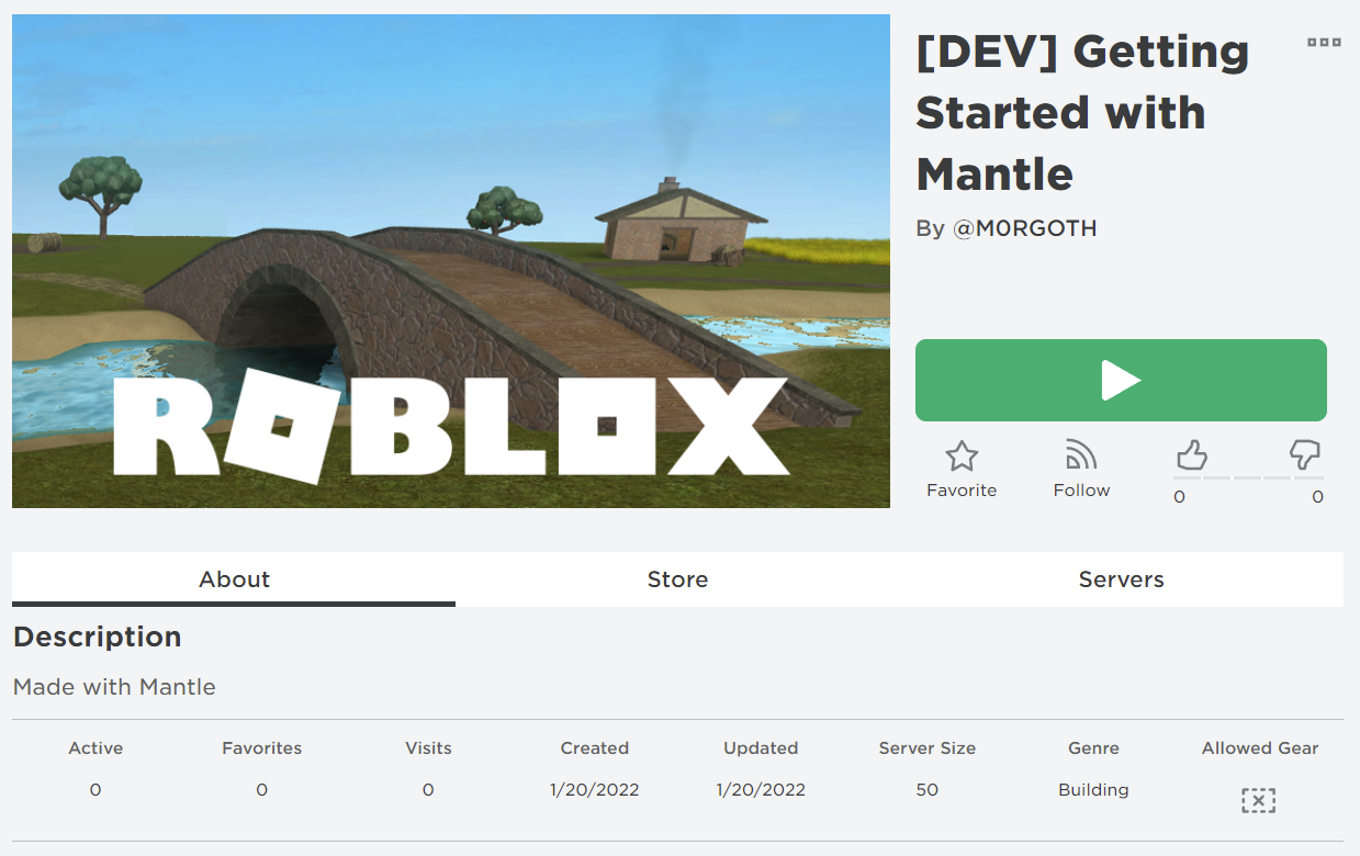 Roblox place created with Mantle